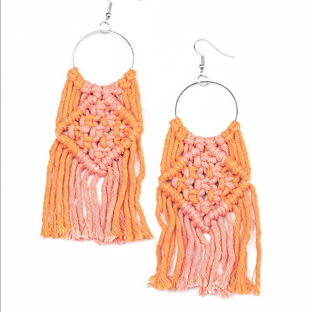 NWT Paparazzi Earrings Orange Macrame Fringe